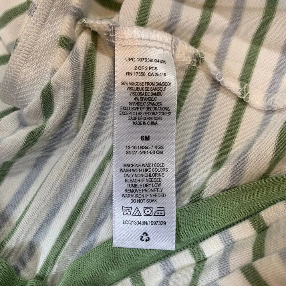 5/$25 Little Me Footed Sleeper Kids 6M Green Grey Striped‎ Bamboo Viscose Zip Up
